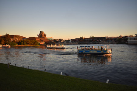 Orlando, Florida. January 11, 2019 Water taxis sailing at Lake Buena Vista area (36)