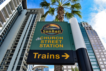 Orlando, Florida . December 24, 2018. Church Street Station sign on buildings downtown in Orlando Downtown area.のeditorial素材