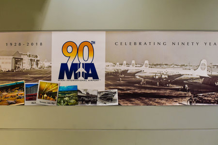 Miami, Florida. January 05, 2019. 90 th Aniversary sign at Miami International Airport.