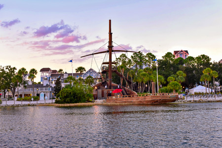 Orlando, Florida. February 09, 2019 Partial view of Pirate Ship and Village Hotel at Lake Buena Vista area (2)のeditorial素材