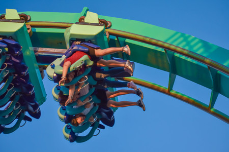 Orlando, Florida . February 26, 2019. People having fun terrific Kraken rollercoaster at Seaworld Theme Park (12)のeditorial素材