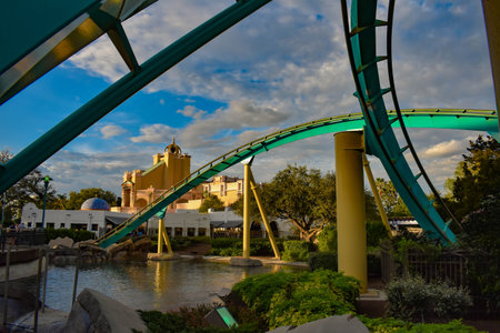 Orlando, Florida. March 05, 2019 People having fun river attraction Infinity Falls at Seaworld...