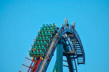 Orlando, Florida. March 09, 2019 People having fun Kraken rollercoaster at Seaworld Marine Theme Park (1)のeditorial素材