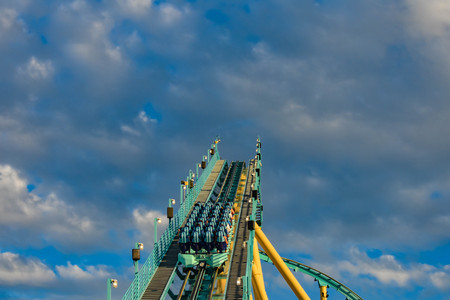 Orlando, Florida. March 05, 2019. People having fun Kraken rollercoaster at Seaworld Marine Theme Park (9)のeditorial素材