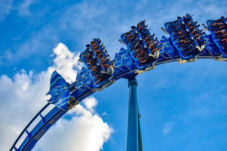 Orlando, Florida. March 09, 2019 People having fun Manta Ray rollercoaster at Seaworld Marine Theme Park (3)のeditorial素材