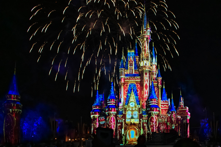 Orlando, Florida. April 02, 2019. Happily Ever After is Spectacular fireworks show at Cinderella's Castle in Magic Kingdom (2)のeditorial素材