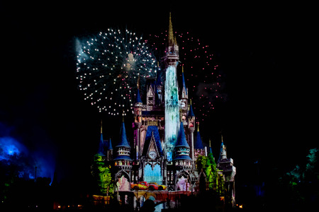Orlando, Florida. April 02, 2019. Happily Ever After is Spectacular fireworks show at Cinderella's Castle in Magic Kingdom (8)のeditorial素材