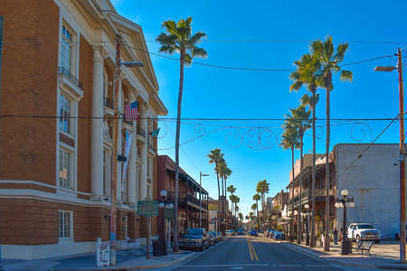 Ybor City (Tampa Bay), Florida. January 08, 2019 Panoramic view of Old Italian Club Life and 7th Ave.のeditorial素材