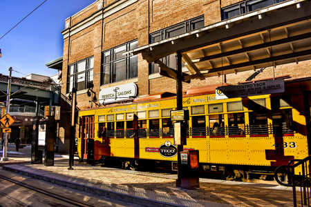 Ybor City Tampa Bay, Florida. January 19, 2019 Ybor Center Streetcar station in 8th ave.のeditorial素材
