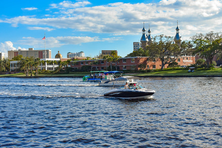 Tampa Bay, Florida. March 02, 2019 Bay boats sailing in Hillsborough river at downtown area (4)のeditorial素材