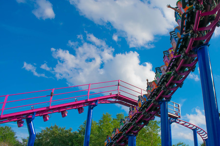 Orlando, Florida. April 7, 2019. People having fun Cookie Drop rollercoaster family friendly attraction at Seaworld in International Drive area (1)のeditorial素材