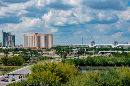 Orlando, Florida. April 7, 2019. Panoramic view of Hyatt Regency, Rosen Center and Convention Center at International Drive area.のeditorial素材