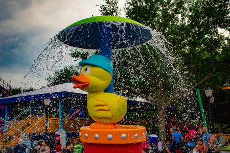 Orlando, Florida. April 7, 2019. Top view of Rubber Duckie Water Works water attraction at Seaworld in International Drive area.のeditorial素材