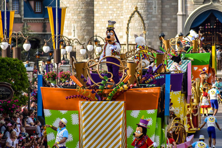 Orlando, Florida. April 02, 2019. Goofy in Mickey and Minnies Surprise Celebration at Walt Disney...