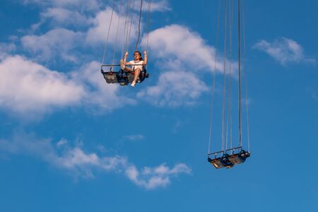 Orlando, Florida. May 16, 2019. People enjoying Orlando Star Flyer. It is the? World? S tallest swing ride standing at 450 feet. in International Drive area (2)のeditorial素材