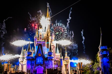 Orlando, Florida. May 10, 2019. Happily Ever After is Spectacular fireworks show at Cinderella's Castle on dark night background in Magic Kingdom (27)のeditorial素材