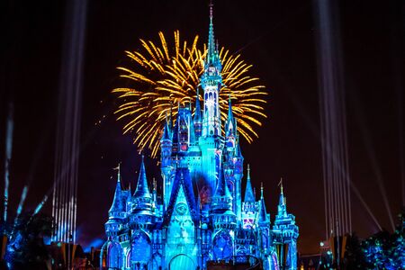Orlando, Florida. May 10, 2019. Happily Ever After is Spectacular fireworks show at Cinderella's Castle on dark night background in Magic Kingdom (39)のeditorial素材