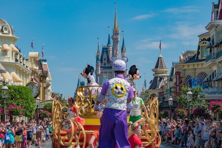 Orlando, Florida. May 16, 2019. Orlando, Florida. April 02, 2019. Mickey and Minnie's Surprise Celebration on lightblue sky background at Walt Disney World (17)のeditorial素材
