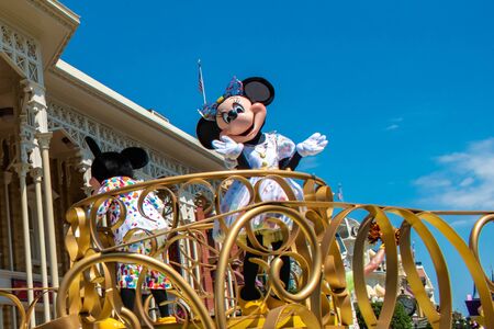 Orlando, Florida. May 16, 2019. Orlando, Florida. April 02, 2019. Mickey and Minnie's Surprise Celebration on lightblue sky background at Walt Disney World (7)のeditorial素材