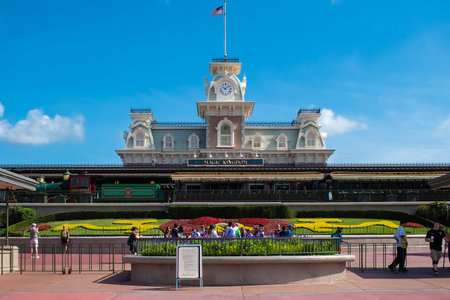 Orlando, Florida. May 10, 2019. Top view of Train Station in Magic Kingdom at Walt Disney World (1)