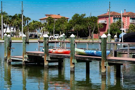 St. Pete, Florida. April 28, 2019. Colorful kayaking on small pier.のeditorial素材