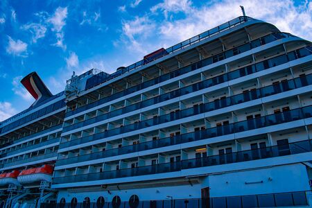 Tampa Bay, Florida. April 28, 2019. Partial view of Carnival Miracle on Cruise Terminal 3 at Port (4)のeditorial素材
