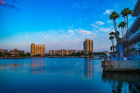 Tampa Bay, Florida. April 28, 2019. Partial view of Convention Center on Hillsborough river.のeditorial素材