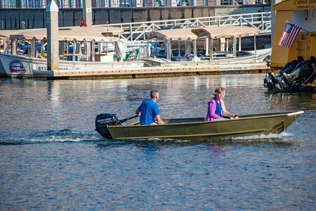 Tampa Bay, Florida. April 28, 2019. People sailing on bay boat on Hillsborough river.のeditorial素材