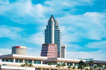 Tampa Bay, Florida. April 28, 2019. Top view of Tampa Convention Center and downtown buildings.のeditorial素材