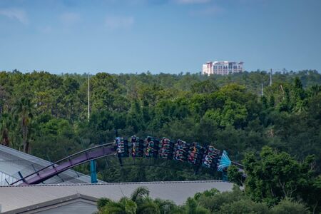 Orlando, Florida. June 30, 2019. Terrible view of people enjoying Mako roller coaster from SeaWorld 3のeditorial素材