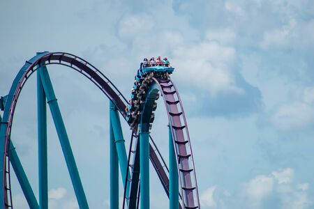 Orlando, Florida. June 30, 2019. Terrible view of people enjoying Mako roller coaster from SeaWorld 6のeditorial素材