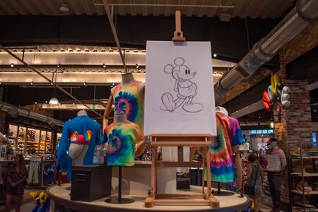Orlando, Florida. June 15, 2019. Disney colorful clothes and hand drawing of Mickey in Disney Springs at Lake Buena Vista.のeditorial素材