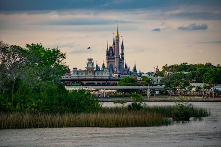 Orlando, Florida. June 03, 2019. Panoramic view of Cinderellas Castle and vintage Train Station at Magic Kingdom in Walt Disney World 4のeditorial素材