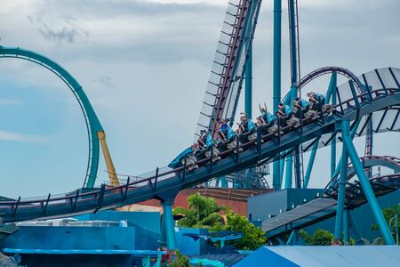 Orlando, Florida. June 17, 2019. Top view of people enjoying terrific Mako rollercoaster at Seaworld 6のeditorial素材