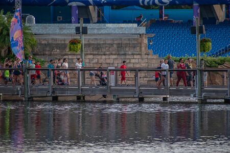 Orlando, Florida. June 23 2019. People walking on bridge over Seven Seas Lake at Seaworld 1のeditorial素材