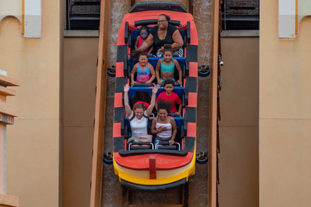 Orlando, Florida. June 23 2019. Top view of people enjoying Journeys to Atlantis at Seaworld 6