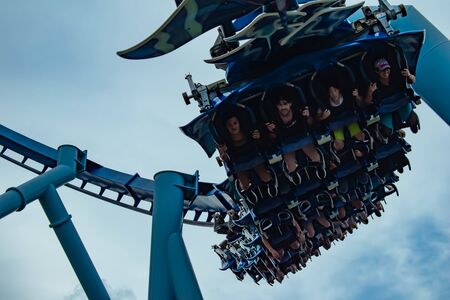 Orlando, Florida. June 23 2019. Top view of people having fun Manta Ray roller coaster at Seaworld 2のeditorial素材