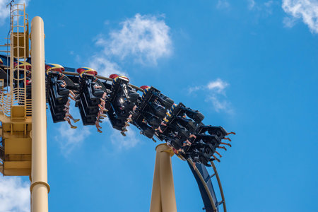 Tampa Bay, Florida. July 12, 2019. People having amazing fun Montu rollercoaster at Busch Gardens 1