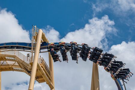 Tampa Bay, Florida. July 12, 2019. People having fun amazing Montu rollercoaster at Busch Gardens 8のeditorial素材