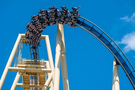 Tampa Bay, Florida. July 12, 2019. People having fun terrific Montu rollercoaster at Busch Gardens (29)のeditorial素材