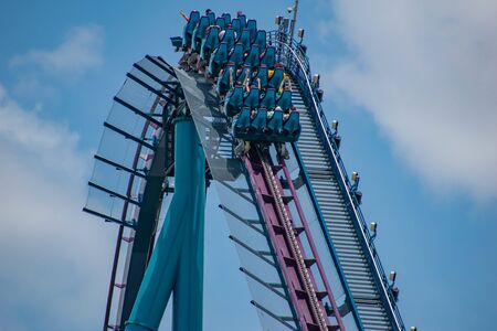 Orlando, Florida. July 18, 2019. Top view of people enjoying Mako rollercoaster at Seaworld 7のeditorial素材