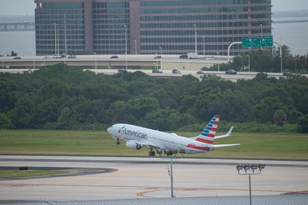 Tampa Bay, Florida. July 12, 2019. American Airlines departing from Tampa International Airport 1のeditorial素材