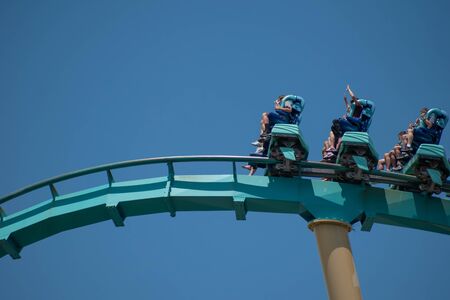 Orlando, Florida . July 29, 2019. People enjoying riding Kraken rollercoaster during summer vacation at Seaworld 1のeditorial素材