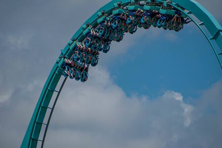 Orlando, Florida . July 29, 2019. People enjoying riding Kraken rollercoaster during summer vacation at Seaworld 6のeditorial素材