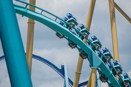 Orlando, Florida . July 29, 2019. People enjoying riding Kraken rollercoaster during summer vacation at Seaworld 8のeditorial素材