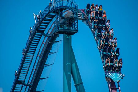 Orlando, Florida . July 29, 2019. People enjoying riding Mako rollercoaster during summer vacation at Seaworld 2のeditorial素材