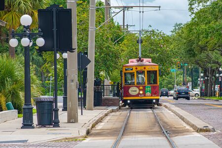 Tampa Bay, Florida. July 12, 2019 Colorful streetcar on 8th Ave at Ybor City 2のeditorial素材