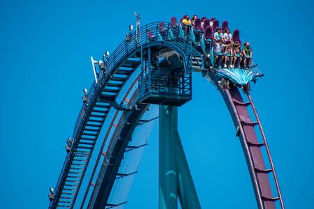 Orlando, Florida . July 29, 2019. People enjoying riding Mako rollercoaster during summer vacation at Seaworld 4のeditorial素材