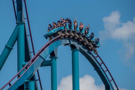 Orlando, Florida . July 29, 2019. People enjoying riding Mako rollercoaster during summer vacation at Seaworld 27のeditorial素材