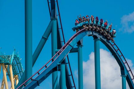 Orlando, Florida . July 29, 2019. People enjoying riding Mako rollercoaster during summer vacation at Seaworld 35のeditorial素材